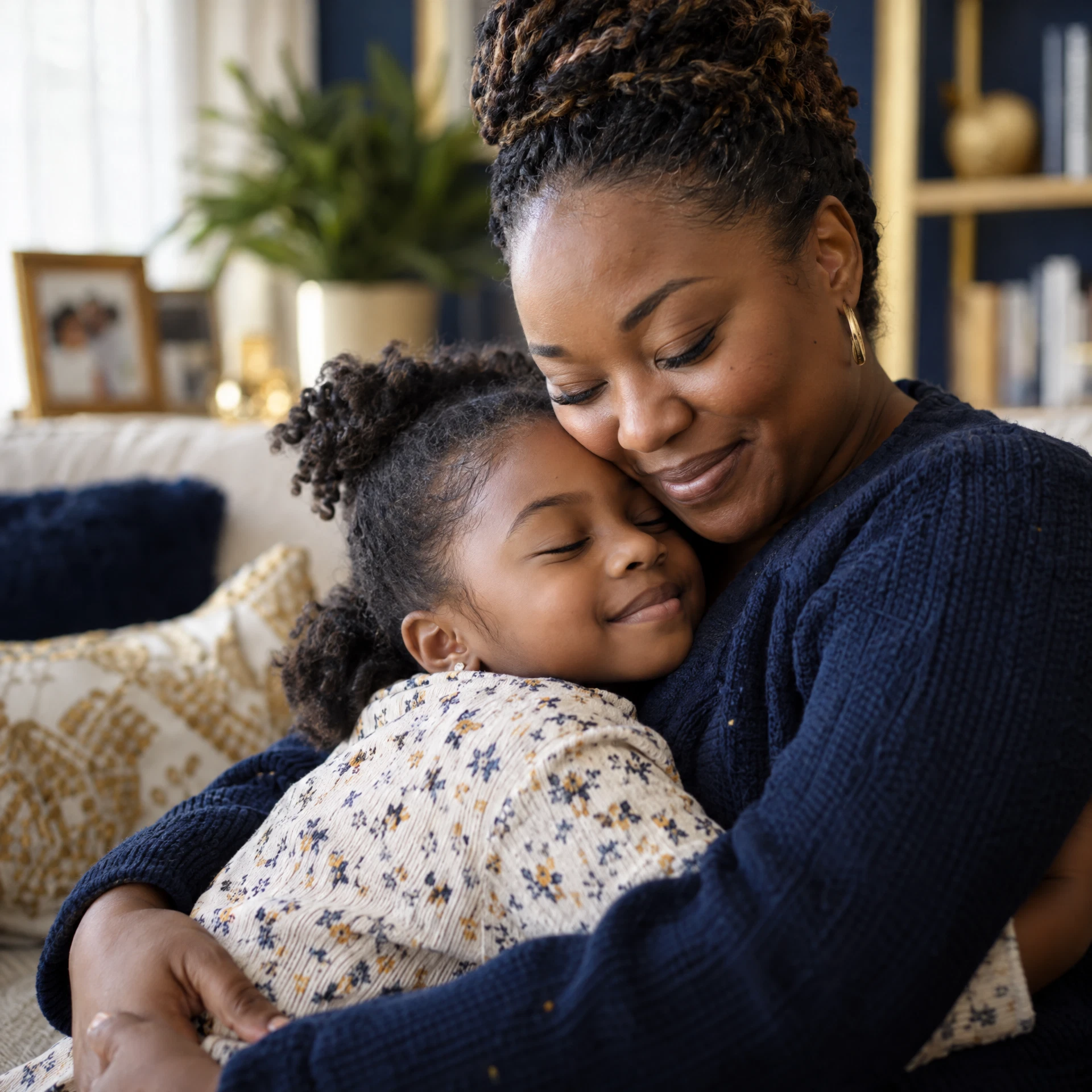 A parent and child embracing
